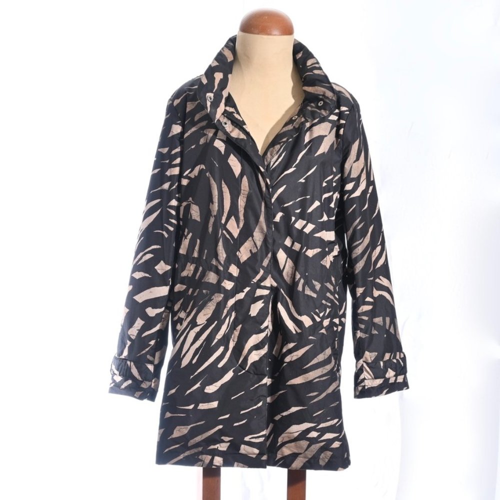 Black and Gold Wind Breaker with Cinch Waist and Fold-Away Hood; Alfani, M